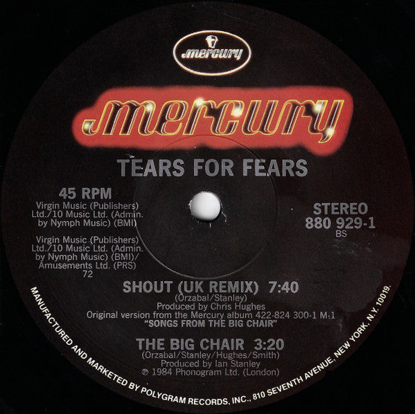 Tears For Fears : Shout (US & UK Remix Versions) (12", PRC)