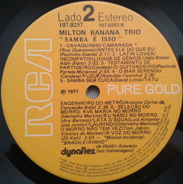 Milton Banana Trio : Samba É Isso (LP, Album, Dyn)