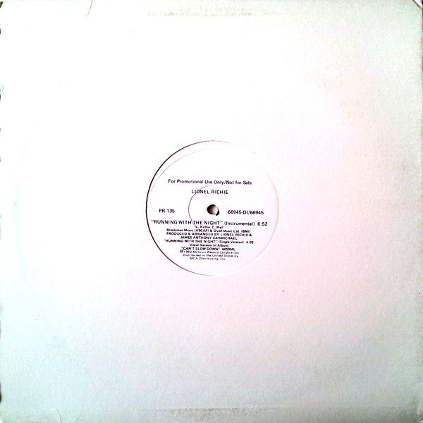 Lionel Richie : Running With The Night (12", Single, Promo)