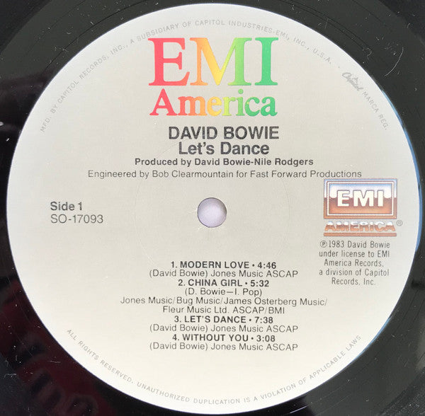 David Bowie : Let's Dance (LP, Album, Jac)