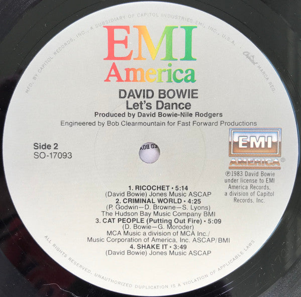 David Bowie : Let's Dance (LP, Album, Jac)