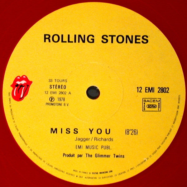 The Rolling Stones : Miss You (12", Red)