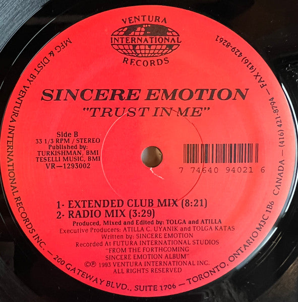 Sincere Emotion : Trust In Me (12", Red)