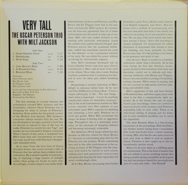 Oscar Peterson Trio* With Milt Jackson : Very Tall (LP, Album, Mono, MGM)