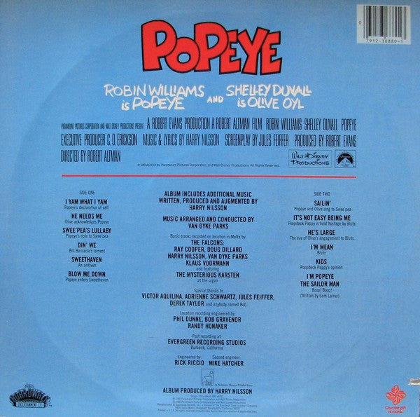 Various : Popeye - Original Motion Picture Soundtrack Album (LP, Album, Ter)