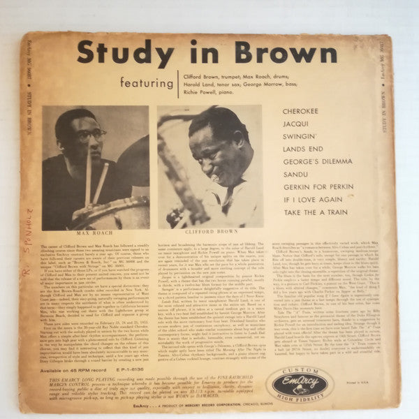 Clifford Brown And Max Roach : Study In Brown (LP, Album, Mono, RP)