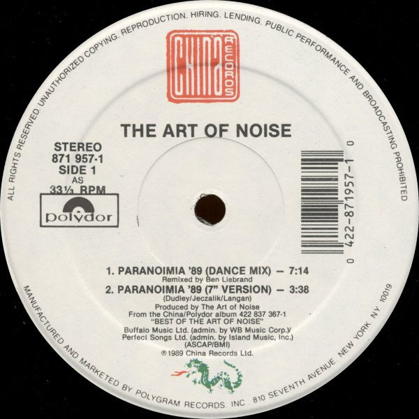 The Art Of Noise : Paranoimia '89 (12", Single)