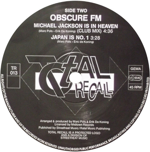 Obscure FM : Michael Jackson Is In Heaven Now (12")