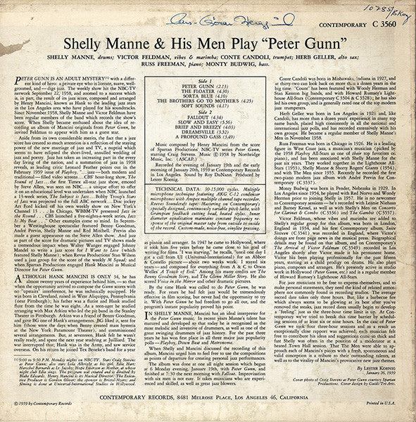 Shelly Manne & His Men : Play Peter Gunn (LP, Album, Mono)