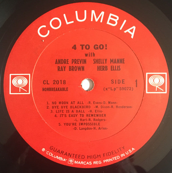 André Previn / Herb Ellis / Shelly Manne / Ray Brown : 4 To Go! (LP, Album, Mono)