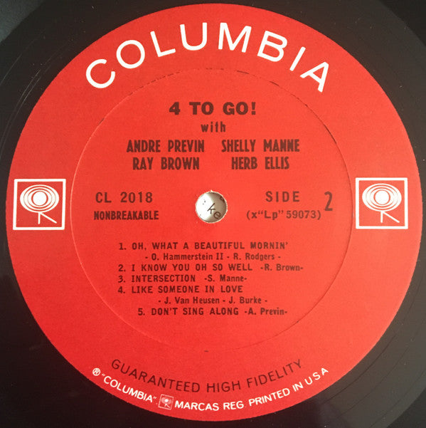 André Previn / Herb Ellis / Shelly Manne / Ray Brown : 4 To Go! (LP, Album, Mono)