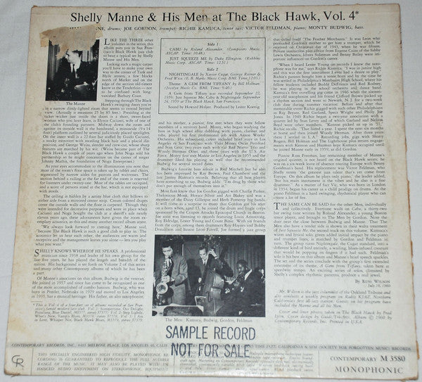 Shelly Manne & His Men : At The Black Hawk, Vol. 4 (LP, Album, Mono)