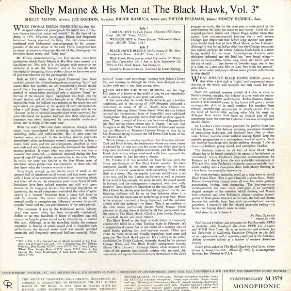 Shelly Manne & His Men : At The Black Hawk, Vol. 3 (LP, Album, Mono)