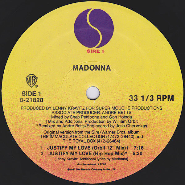 Madonna : Justify My Love (12", Maxi)