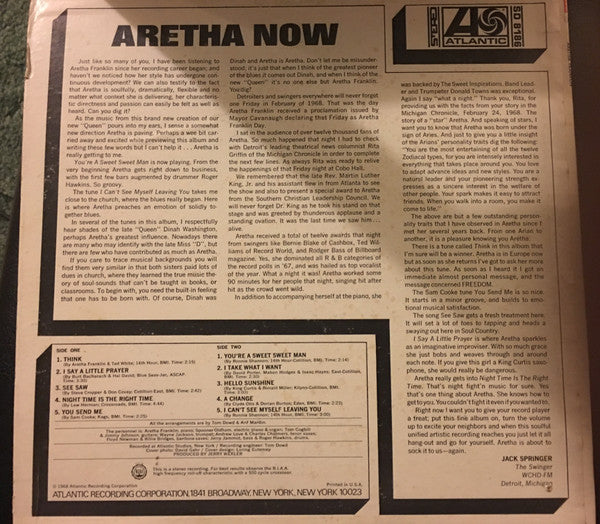 Aretha Franklin : Aretha Now (LP, Album, RP, MGM)