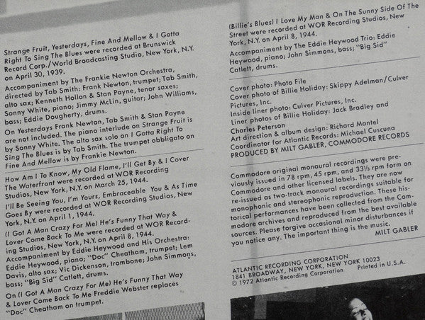 Billie Holiday : Strange Fruit (LP, Comp, Mono, RI )